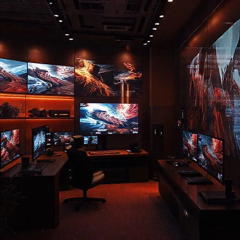 A highly stylized, abstract representation of an immersive virtual reality environment: swirling, bioluminescent energy patterns forming a gateway or a digital landscape, with subtle data streams flowing through.